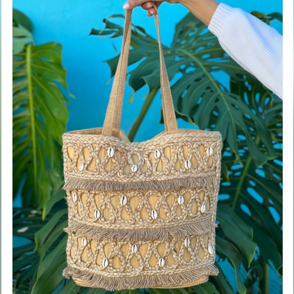 Salt + Umber Isla Jute Seashell Tote sustainable handmade recycled India